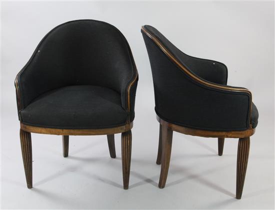 A pair of Art Deco beech tub shape armchairs,